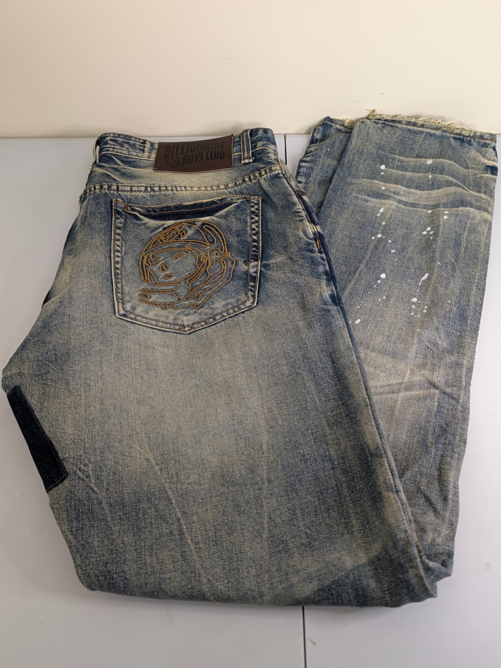 Billionaire Boys Club Men's Relaxed Fit Distressed Blue Jeans B32